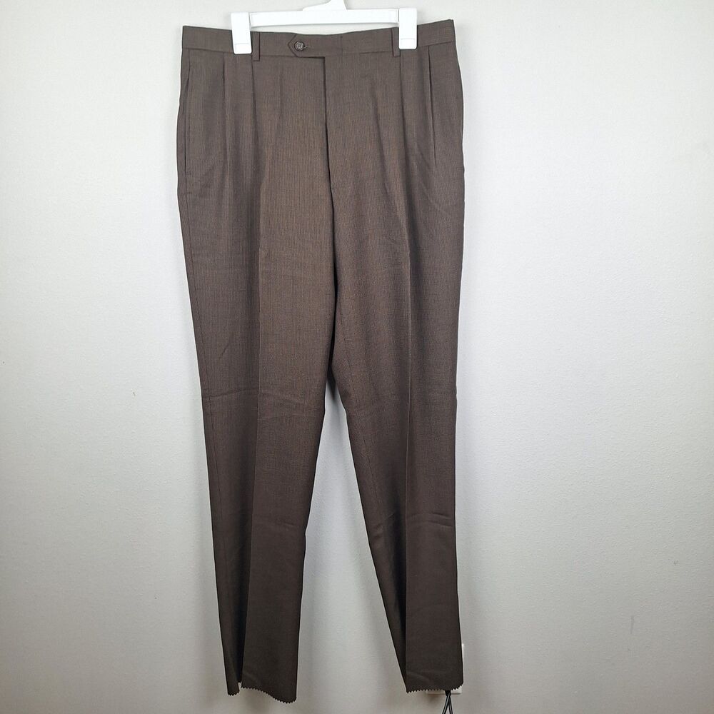 Austin Reed Pleated Houndstooth Mens Pants 35W Unhemmed Worsted Wool & Polyester